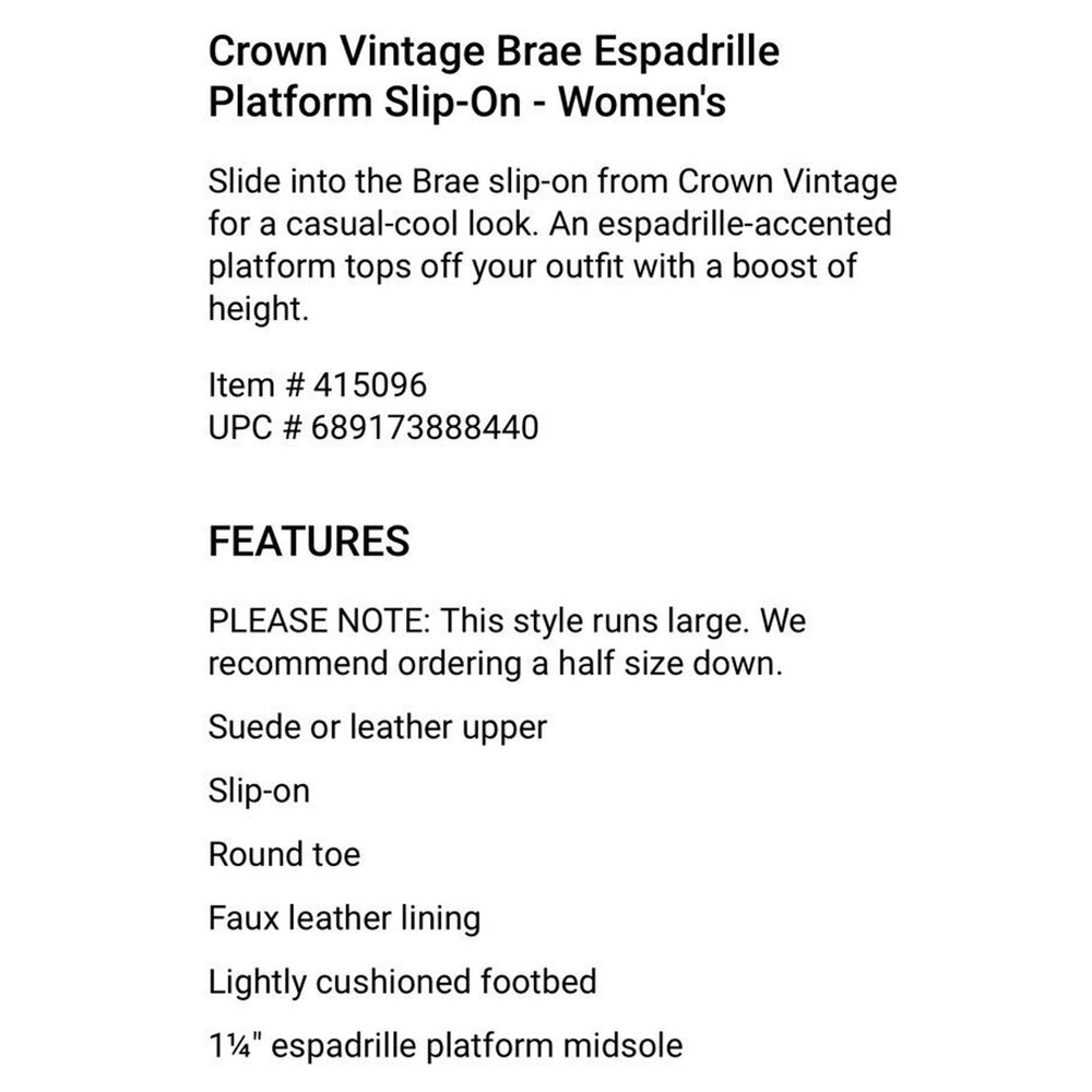 CROWN VINTAGE BRAE Espadrille Platform Slip On TAUPE Suede Size 10 - Picture 2 of 6